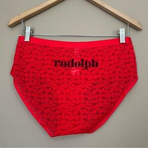 {Aerie} Lace Boybrief Rudolph Christmas Panties in Red - Womens Large - NWT